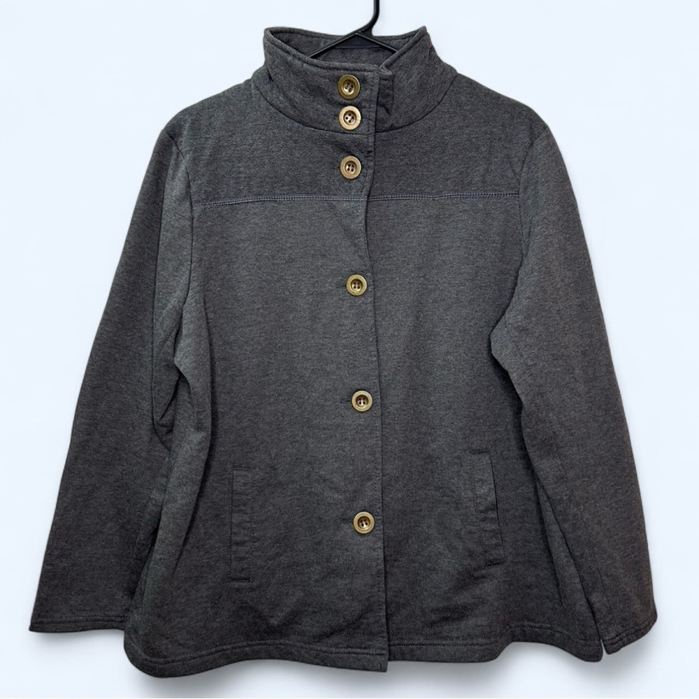 Supernova Fleece Lined Button Jacket in Gray Size 1XL Lightweight Quilted Detail